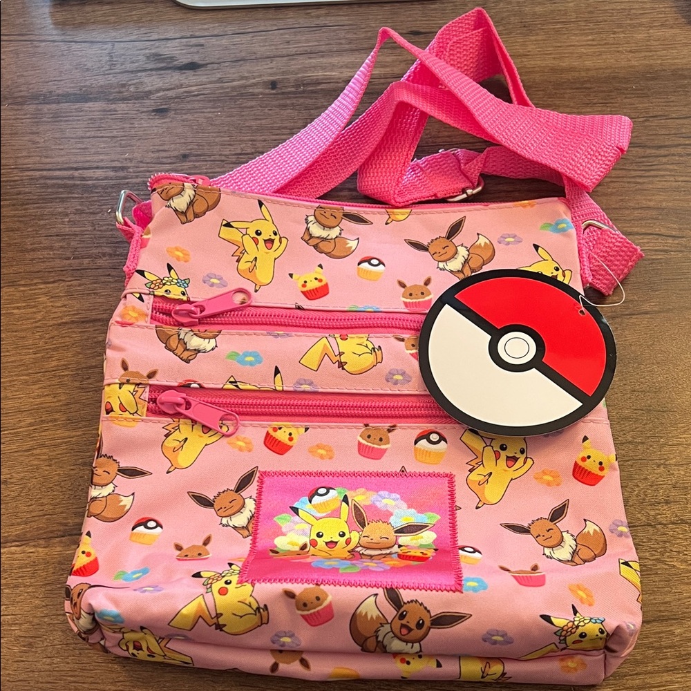 Pokemon Pink Crossbody Bag with Pikachu & Eevee Print